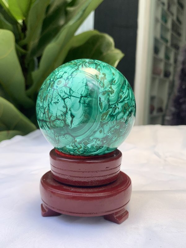 Bi cầu đá Lông Công – Đá Khổng Tước – Malachite Sphere, ĐK: 7.4 CM, KL: 0.734 KG (MLC28)