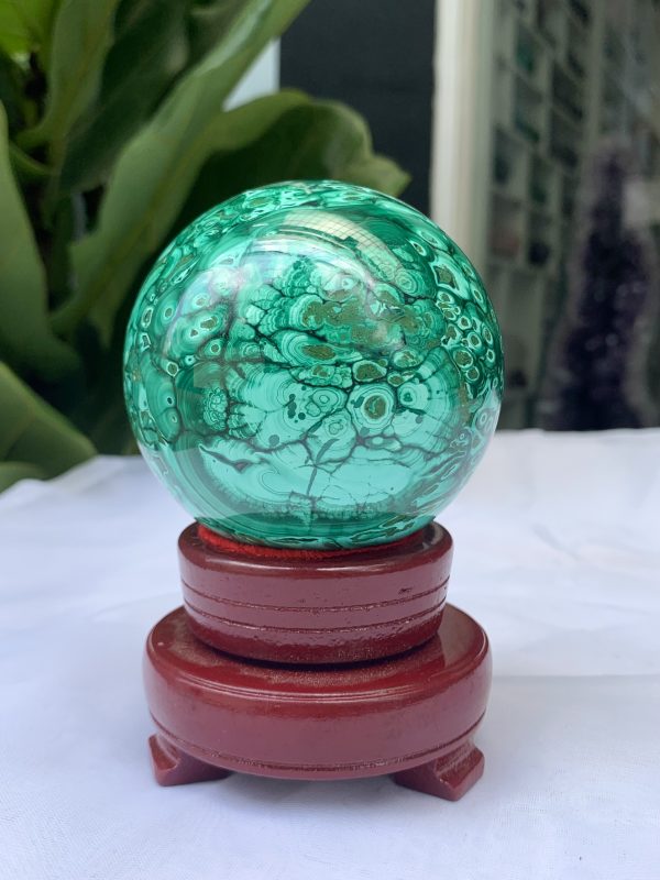 Bi cầu đá Lông Công – Đá Khổng Tước – Malachite Sphere, ĐK: 7.4 CM, KL: 0.734 KG (MLC28)