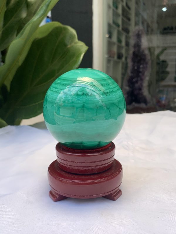 Bi cầu đá Lông Công – Đá Khổng Tước – Malachite Sphere, ĐK: 7.4 CM, KL: 0.792 KG (MLC19)