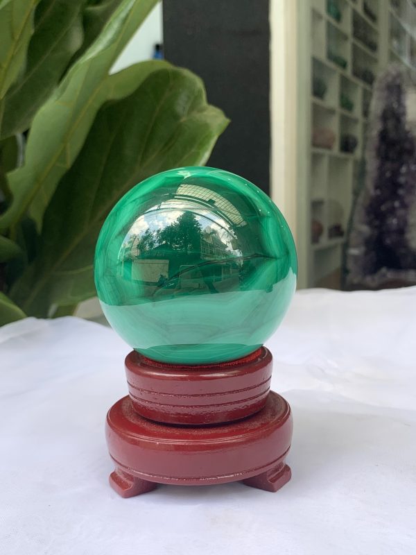 Bi cầu đá Lông Công – Đá Khổng Tước – Malachite Sphere, ĐK: 7.4 CM, KL: 0.792 KG (MLC19)