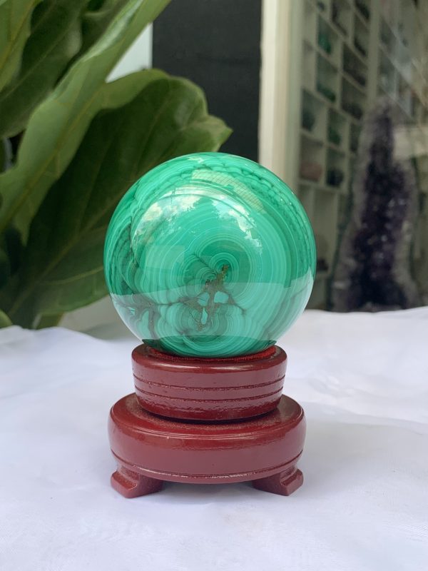 Bi cầu đá Lông Công – Đá Khổng Tước – Malachite Sphere, ĐK: 7.4 CM, KL: 0.792 KG (MLC19)