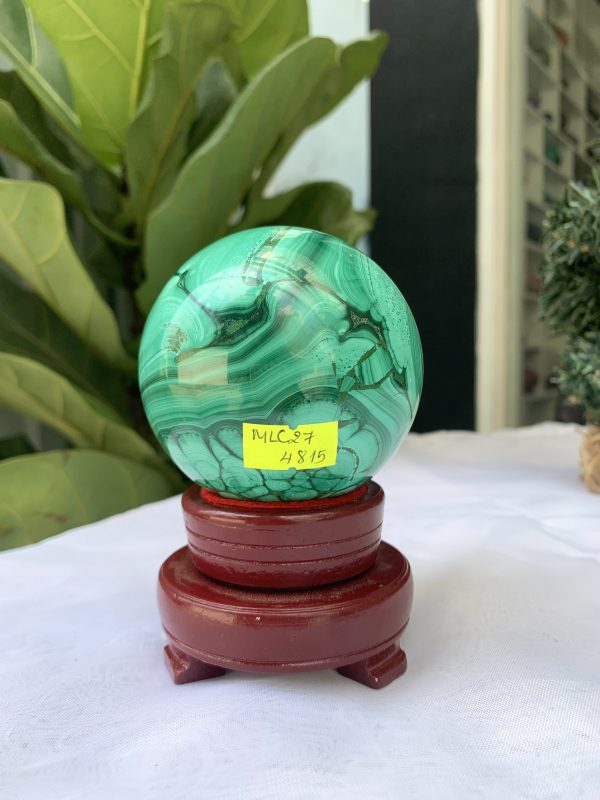 Bi cầu đá Lông Công – Đá Khổng Tước – Malachite Sphere, ĐK: 7.5 CM, KL: 0.802 KG (MLC27)