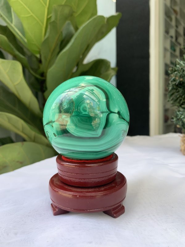 Bi cầu đá Lông Công – Đá Khổng Tước – Malachite Sphere, ĐK: 7.5 CM, KL: 0.802 KG (MLC27)