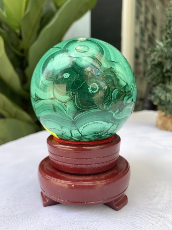 Bi cầu đá Lông Công – Đá Khổng Tước – Malachite Sphere, ĐK: 7.5 CM, KL: 0.802 KG (MLC27)