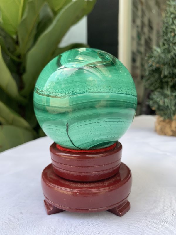 Bi cầu đá Lông Công – Đá Khổng Tước – Malachite Sphere, ĐK: 7.5 CM, KL: 0.802 KG (MLC27)