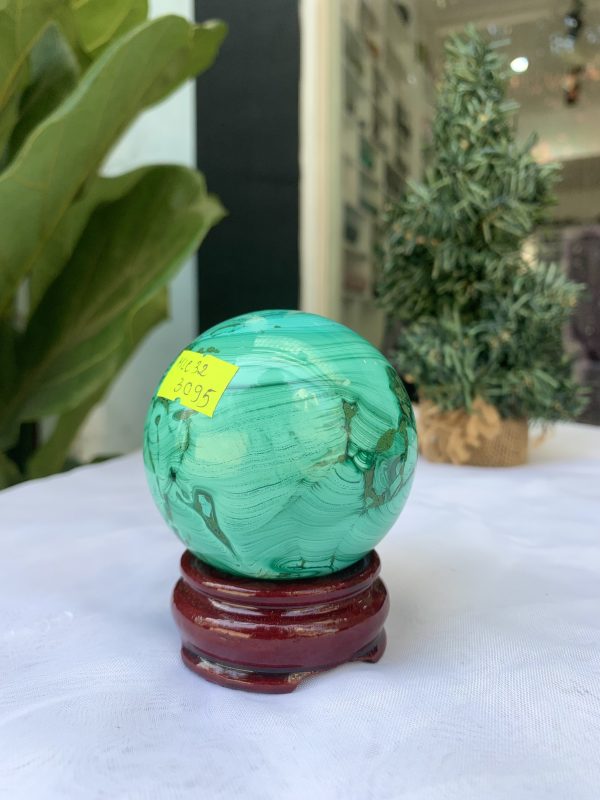 Bi cầu đá Lông Công – Đá Khổng Tước – Malachite Sphere, ĐK: 6.6 CM, KL: 0.516 KG (MLC32)