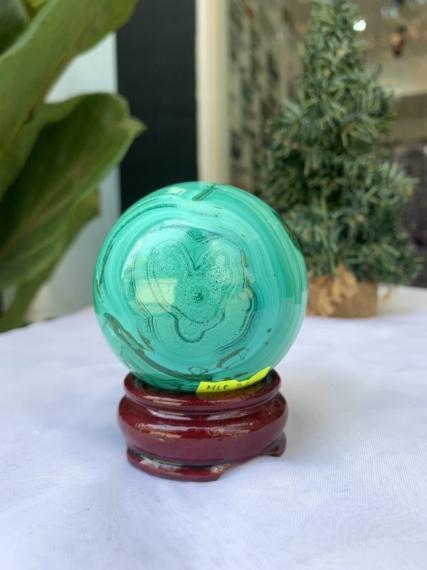 Bi cầu đá Lông Công – Đá Khổng Tước – Malachite Sphere, ĐK: 6.6 CM, KL: 0.516 KG (MLC32)