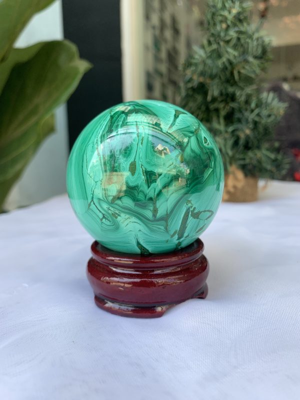 Bi cầu đá Lông Công – Đá Khổng Tước – Malachite Sphere, ĐK: 6.6 CM, KL: 0.516 KG (MLC32)