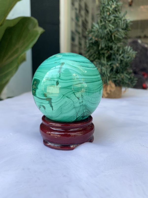 Bi cầu đá Lông Công – Đá Khổng Tước – Malachite Sphere, ĐK: 6.6 CM, KL: 0.516 KG (MLC32)