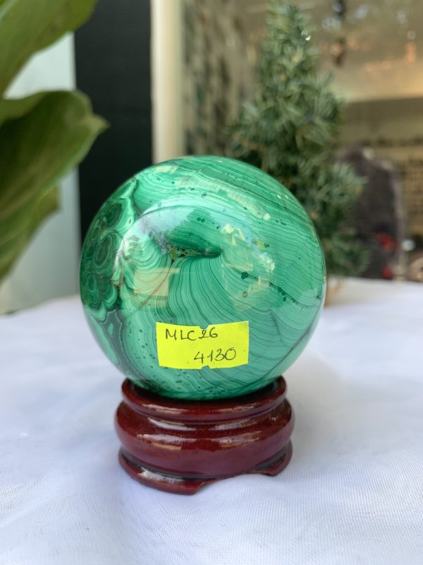 Bi cầu đá Lông Công – Đá Khổng Tước – Malachite Sphere, ĐK: 7.1 CM, KL: 0.688 KG (MLC26)