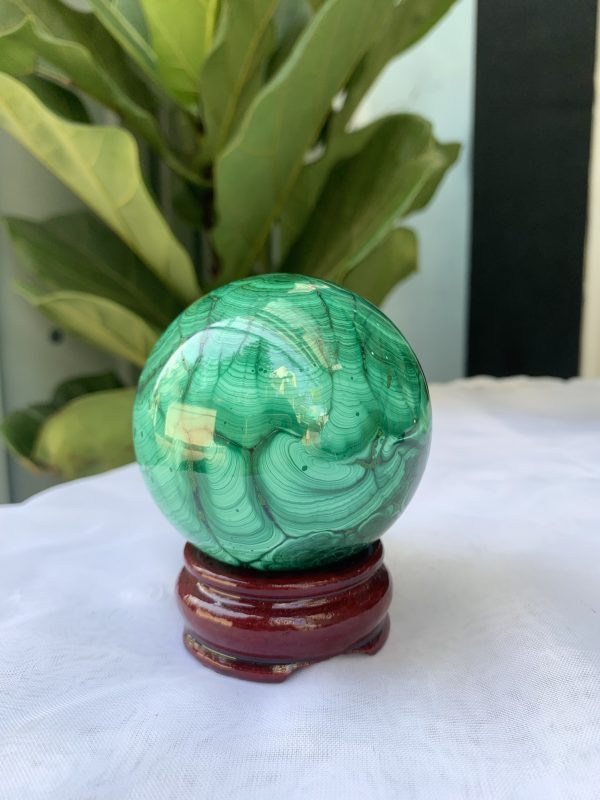 Bi cầu đá Lông Công – Đá Khổng Tước – Malachite Sphere, ĐK: 7.1 CM, KL: 0.688 KG (MLC26)