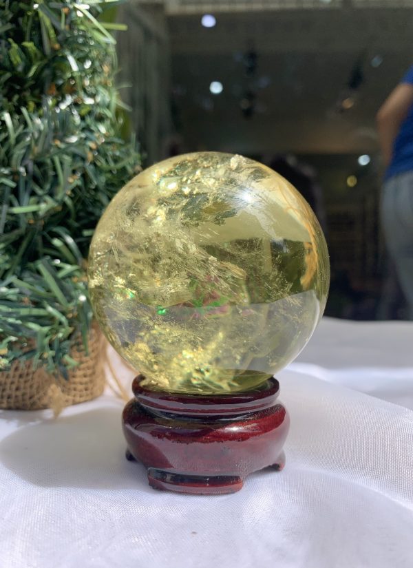 BI CẦU THẠCH ANH VÀNG – Citrine Sphere KL: 0,38 KG; ĐK: 6,4 cm (V19)