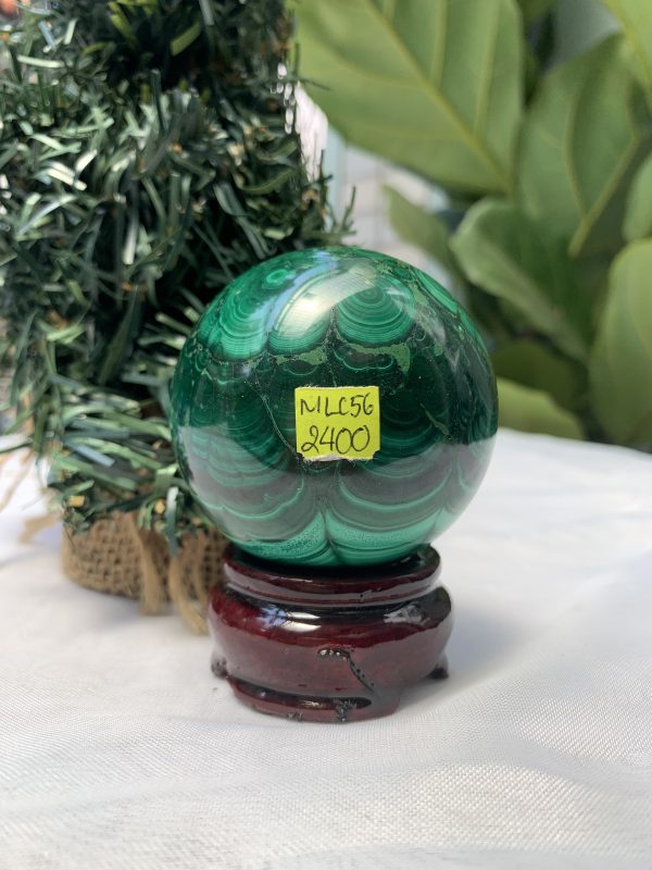 Bi cầu đá Lông Công – Đá Khổng Tước – Malachite Sphere, ĐK: 5.8 CM, KL: 0.4 KG (MLC56)