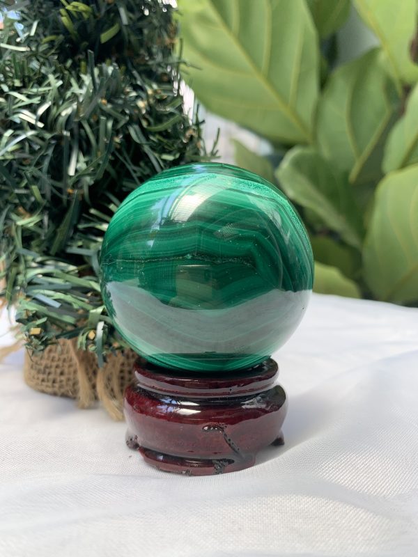 Bi cầu đá Lông Công – Đá Khổng Tước – Malachite Sphere, ĐK: 5.8 CM, KL: 0.4 KG (MLC56)