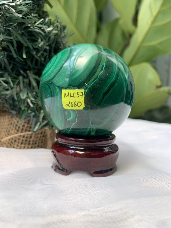 Bi cầu đá Lông Công – Đá Khổng Tước – Malachite Sphere, ĐK: 6.2CM, KL: 0.476 KG (MLC57)