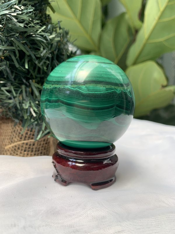 Bi cầu đá Lông Công – Đá Khổng Tước – Malachite Sphere, ĐK: 6.2CM, KL: 0.476 KG (MLC57)