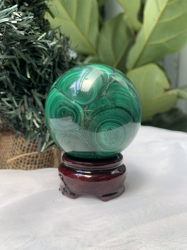 Bi cầu đá Lông Công – Đá Khổng Tước – Malachite Sphere, ĐK: 6.2CM, KL: 0.476 KG (MLC57)