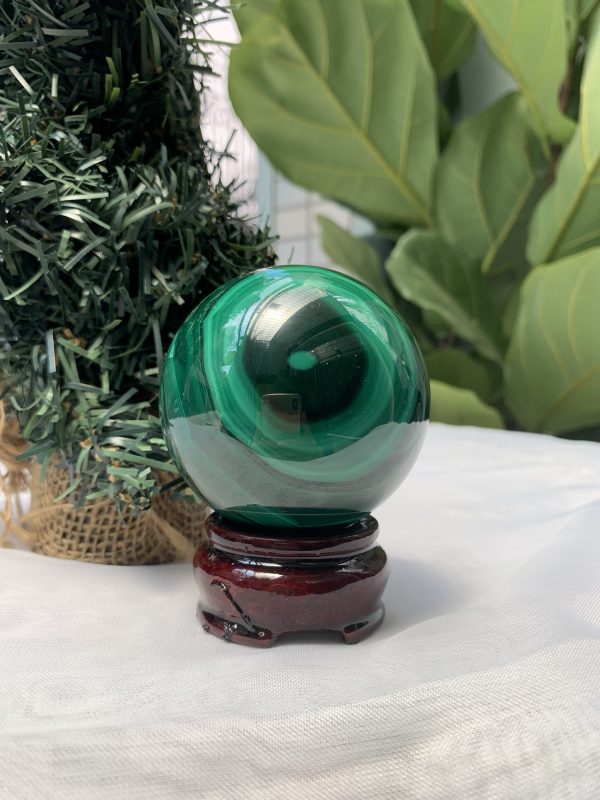 Bi cầu đá Lông Công – Đá Khổng Tước – Malachite Sphere, ĐK: 6.2CM, KL: 0.476 KG (MLC57)