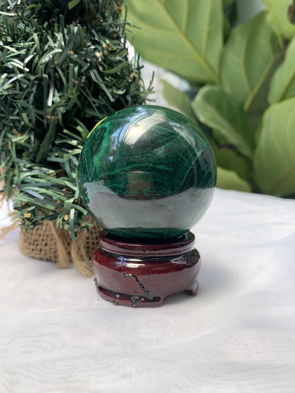 Bi cầu đá Lông Công – Đá Khổng Tước – Malachite Sphere, ĐK: 5.5 CM, KL: 0.36 KG (MLC36)