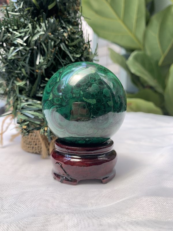 Bi cầu đá Lông Công – Đá Khổng Tước – Malachite Sphere, ĐK: 5.5 CM, KL: 0.36 KG (MLC36)