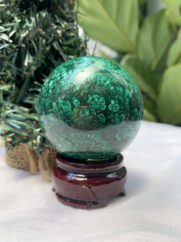 Bi cầu đá Lông Công – Đá Khổng Tước – Malachite Sphere, ĐK: 6 CM, KL: 0.394 KG (MLC40)