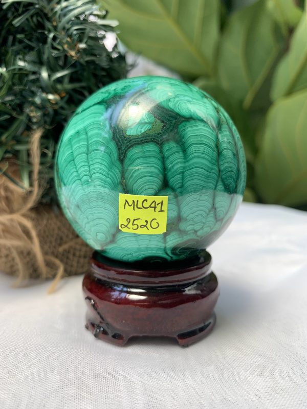 Bi cầu đá Lông Công – Đá Khổng Tước – Malachite Sphere, ĐK: 6 CM, KL: 0.42 KG (MLC41)