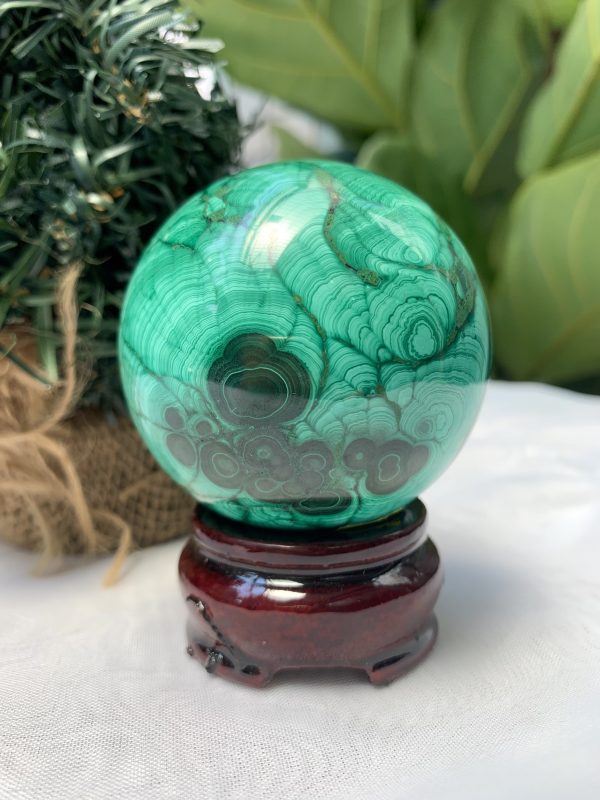 Bi cầu đá Lông Công – Đá Khổng Tước – Malachite Sphere, ĐK: 6 CM, KL: 0.42 KG (MLC41)