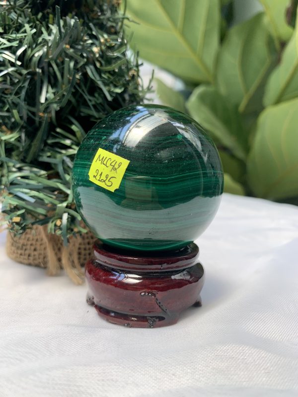 Bi cầu đá Lông Công – Đá Khổng Tước – Malachite Sphere, ĐK: 5.5 CM, KL: 0.354 KG (MLC42)