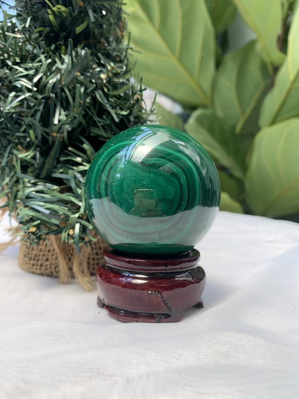 Bi cầu đá Lông Công – Đá Khổng Tước – Malachite Sphere, ĐK: 5.5 CM, KL: 0.354 KG (MLC42)