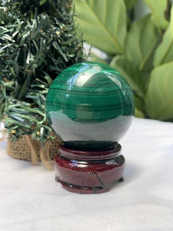 Bi cầu đá Lông Công – Đá Khổng Tước – Malachite Sphere, ĐK: 5.5 CM, KL: 0.354 KG (MLC42)