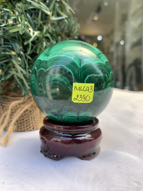 Bi cầu đá Lông Công – Đá Khổng Tước – Malachite Sphere, ĐK: 5.8 CM, KL: 0.398 KG (MLC43)