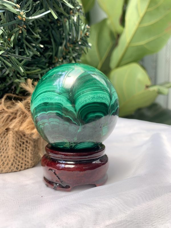 Bi cầu đá Lông Công – Đá Khổng Tước – Malachite Sphere, ĐK: 5.8 CM, KL: 0.39 KG (MLC46)