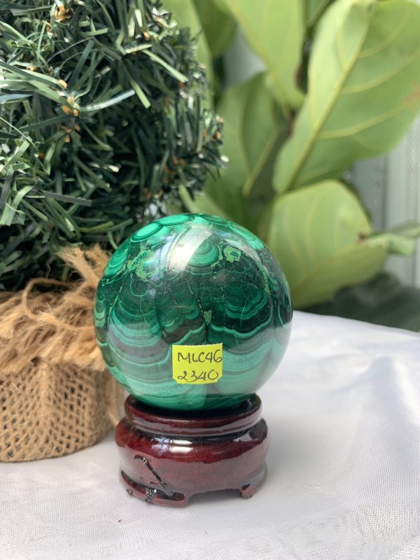 Bi cầu đá Lông Công – Đá Khổng Tước – Malachite Sphere, ĐK: 5.8 CM, KL: 0.39 KG (MLC46)