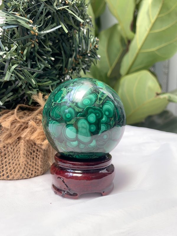 Bi cầu đá Lông Công – Đá Khổng Tước – Malachite Sphere, ĐK: 5.8 CM, KL: 0.39 KG (MLC46)