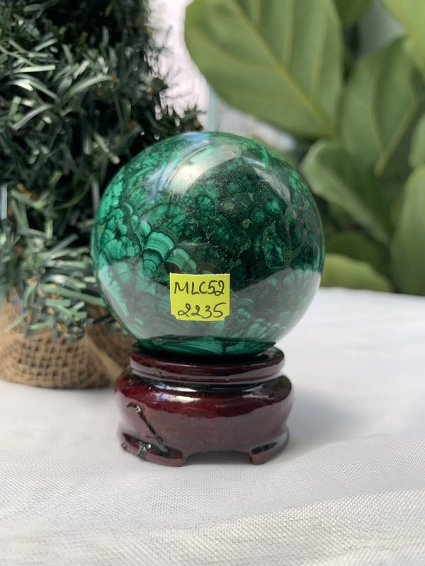 Bi cầu đá Lông Công – Đá Khổng Tước – Malachite Sphere, ĐK: 5.7 CM, KL: 0.372 KG (MLC52)