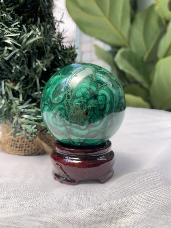 Bi cầu đá Lông Công – Đá Khổng Tước – Malachite Sphere, ĐK: 5.7 CM, KL: 0.372 KG (MLC52)