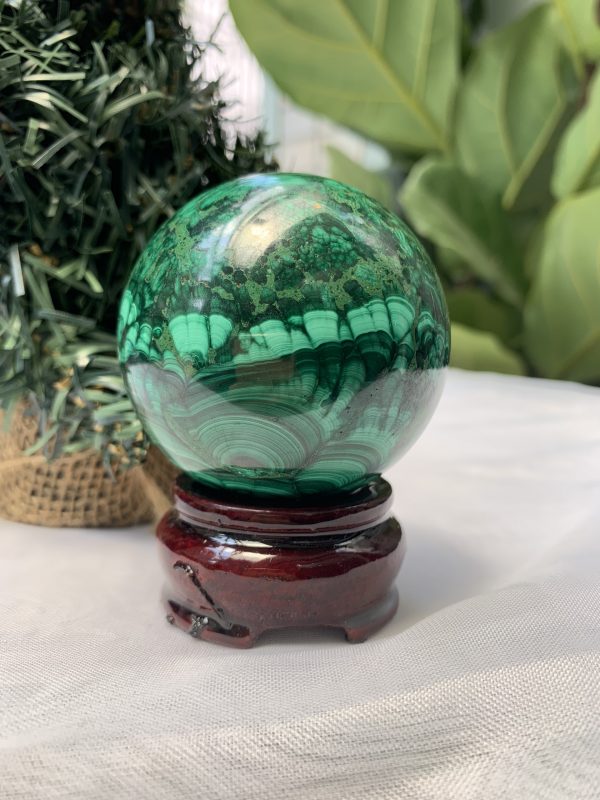 Bi cầu đá Lông Công – Đá Khổng Tước – Malachite Sphere, ĐK: 5.7 CM, KL: 0.372 KG (MLC52)