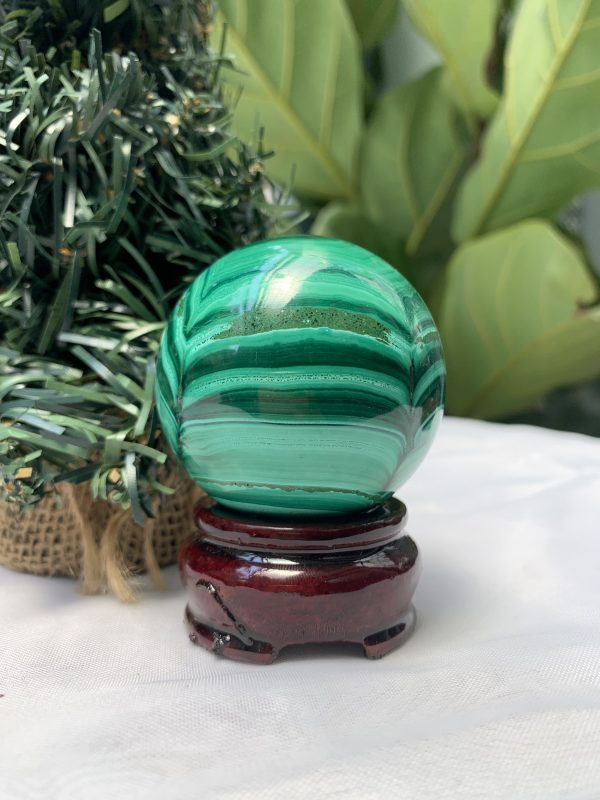 Bi cầu đá Lông Công – Đá Khổng Tước – Malachite Sphere, ĐK: 5.4 CM, KL: 0.304 KG (MLC54)