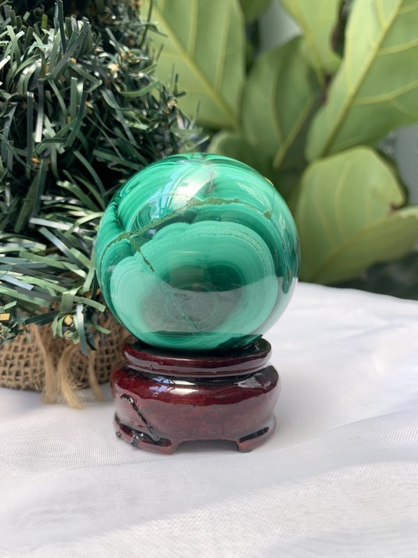 Bi cầu đá Lông Công – Đá Khổng Tước – Malachite Sphere, ĐK: 5.4 CM, KL: 0.304 KG (MLC54)