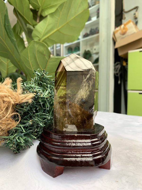 TRỤ THẠCH ANH VÀNG ÁM KHÓI -CITRINE SMOKY QUARTZ POINT- KT: 14,2 x 5,7 CM KL: 0.540 KG (TK17)