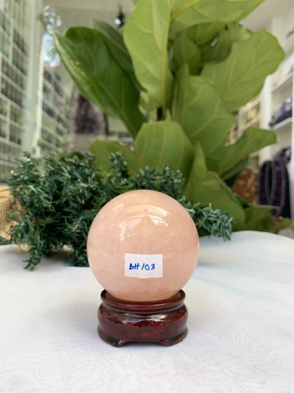 Bi cầu Thạch Anh Hồng – Rose Quartz Sphere (BH101), ĐK: 7,2 CM, KL: 0,530 KG