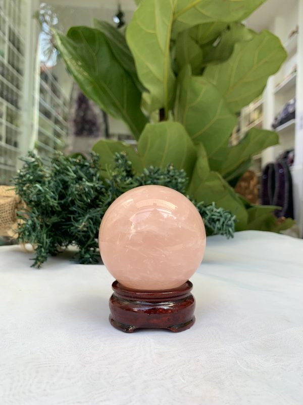 Bi cầu Thạch Anh Hồng – Rose Quartz Sphere (BH101), ĐK: 7,2 CM, KL: 0,530 KG