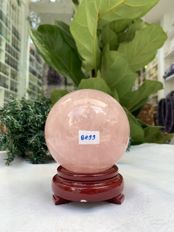 Bi cầu Thạch Anh Hồng – Rose Quartz Sphere (BH99), ĐK: 8,9 CM, KL: 1,015 KG