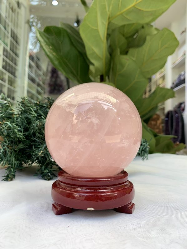 Bi cầu Thạch Anh Hồng – Rose Quartz Sphere (BH99), ĐK: 8,9 CM, KL: 1,015 KG