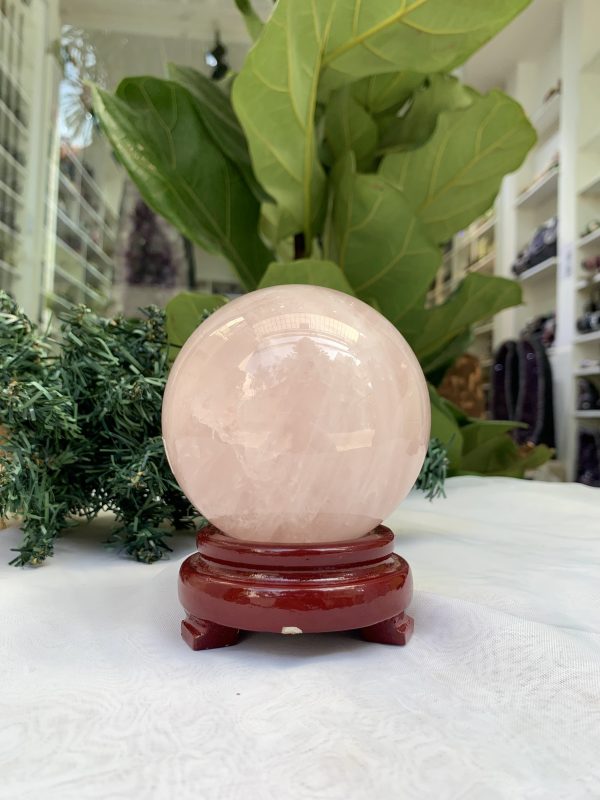 Bi cầu Thạch Anh Hồng – Rose Quartz Sphere (BH95), ĐK: 8,7 CM, KL: 0,945KG