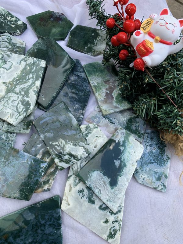 Moss Agate Slide -Băng ngọc thủy tảo / Mã não rêu dạng miếng, - Đá sưu tầm, thanh tẩy, tarot | CADA.VN