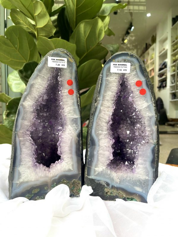 Hốc Thạch Anh Tím - Amethyst Geode (T153- T154), KT: 17.5 X 17 CM, KL :7.3kg & 7.1 kg