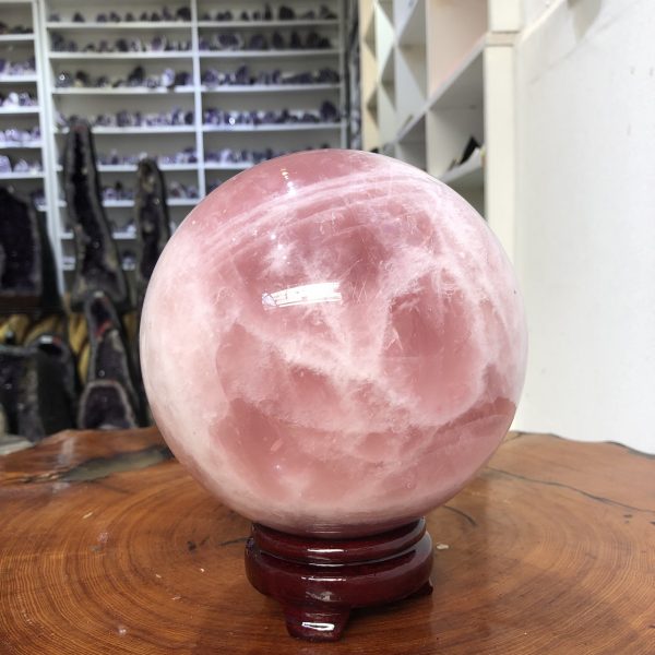 Bi cầu Thạch Anh Hồng – Rose Quartz Sphere (BH136), ĐK: 14,97 CM, KL: 4,55 KG