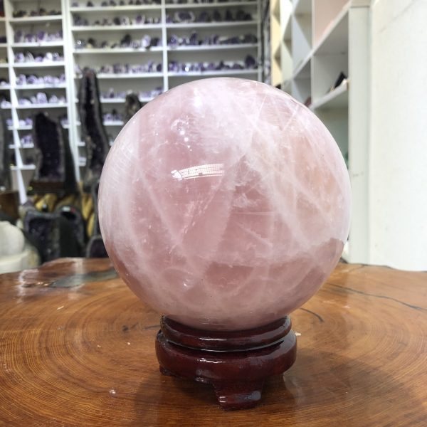 Bi cầu Thạch Anh Hồng – Rose Quartz Sphere (BH140), ĐK: 13,06 CM, KL: 3,06 KG