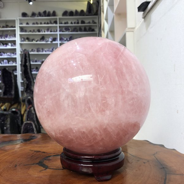 Bi cầu Thạch Anh Hồng – Rose Quartz Sphere (BH129), ĐK: 19,75 CM, KL: 10 KG